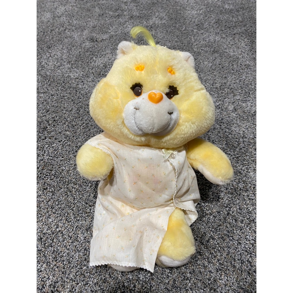 Vintage 1983 Care Bears Funshine Bear Plush Yellow Sun with Nightgown